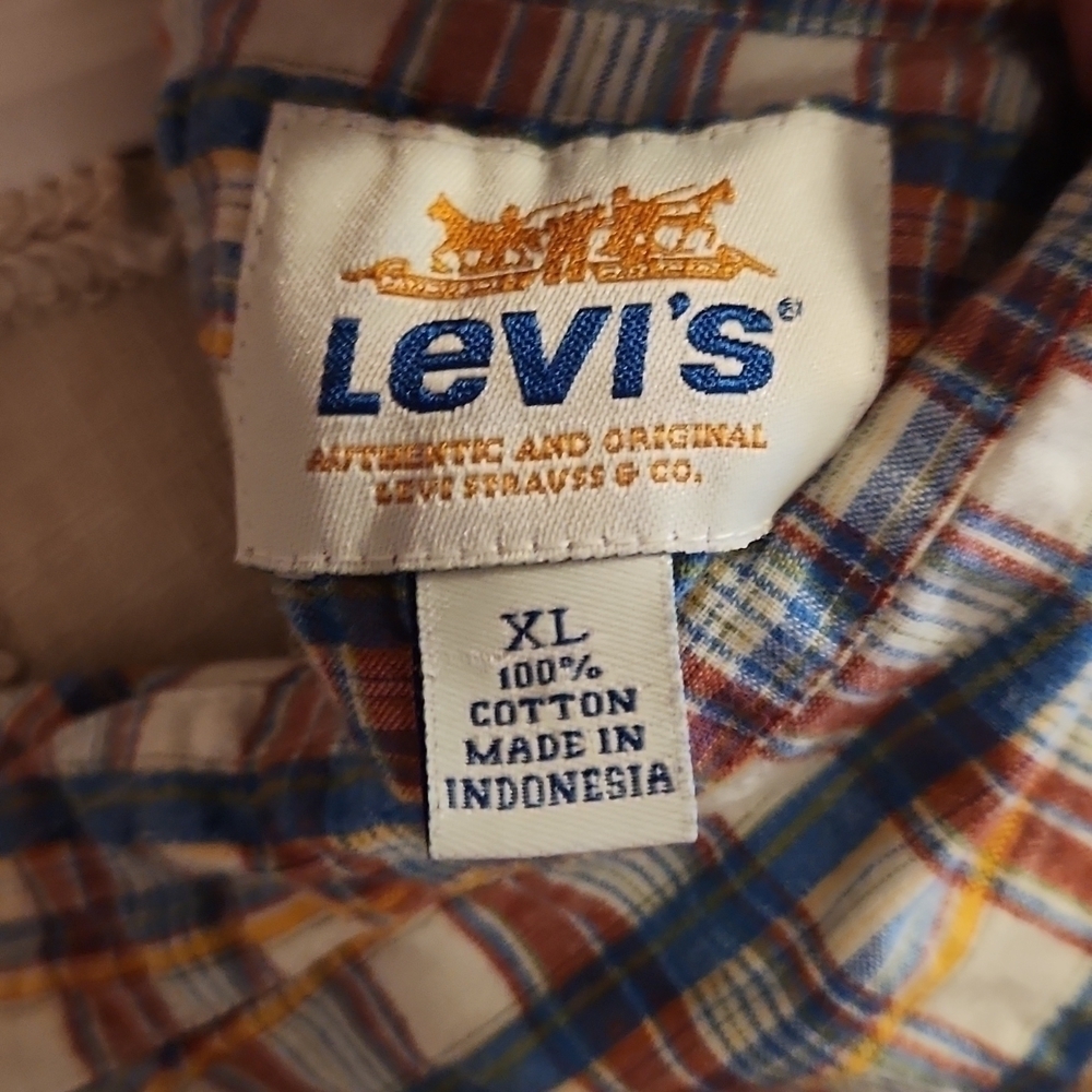 Signature Levi's Cottton Country checkered plaid Short Sleeve button-down Shirt - Picture 8 of 8